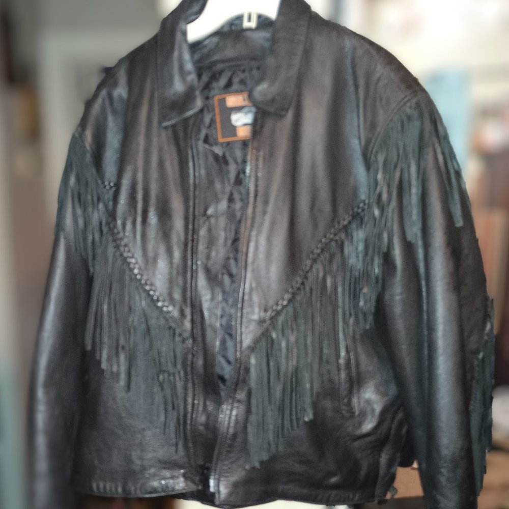Silver Bike 100% Leather Motorcycle Jacket Heavy Fringe Western Jacket Medium